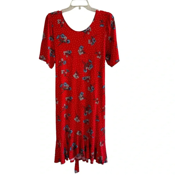ASOS Bright Red Floral Dress Mini Short Sleeve Belted Round Neck  Size 12 - Picture 1 of 10